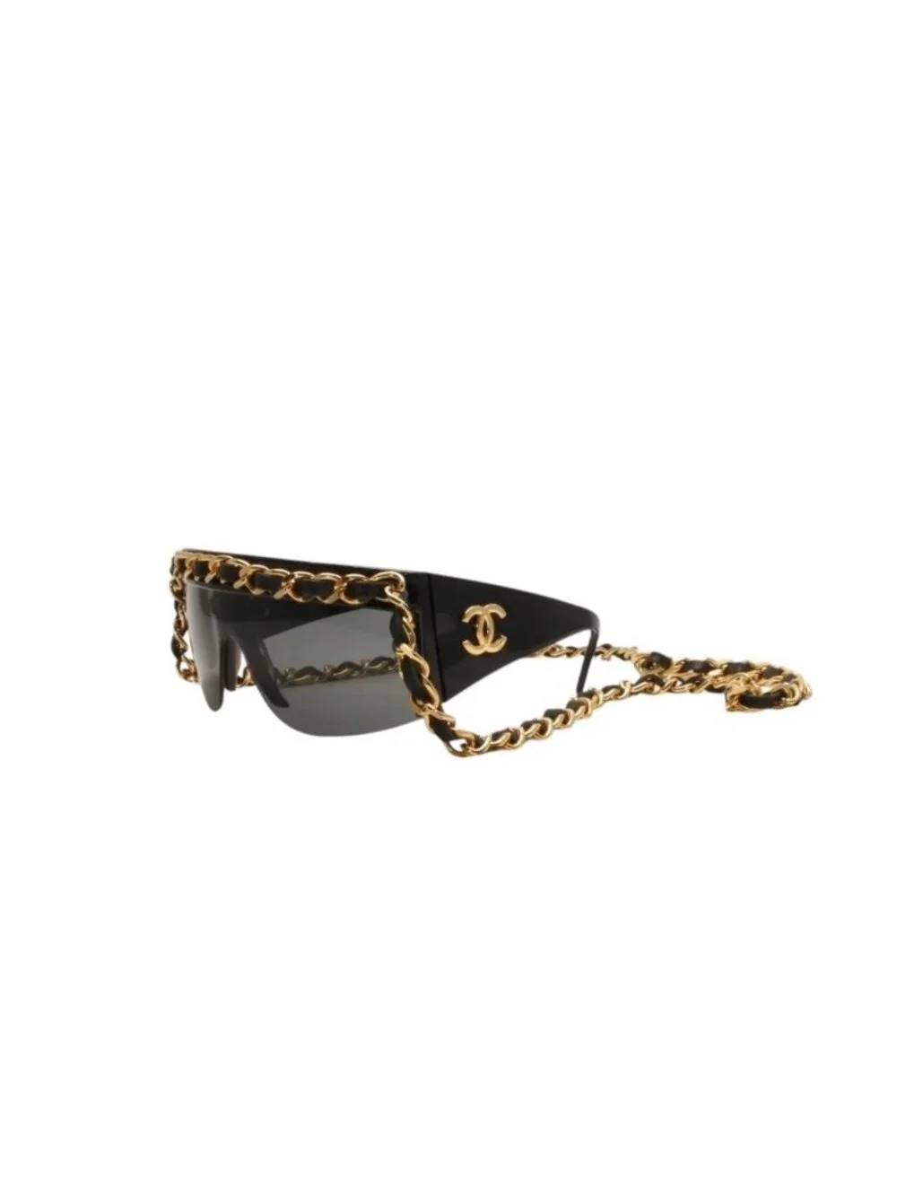 Chanel Chain Sunglasses Eyewear CC Logo Black Gold Vintage